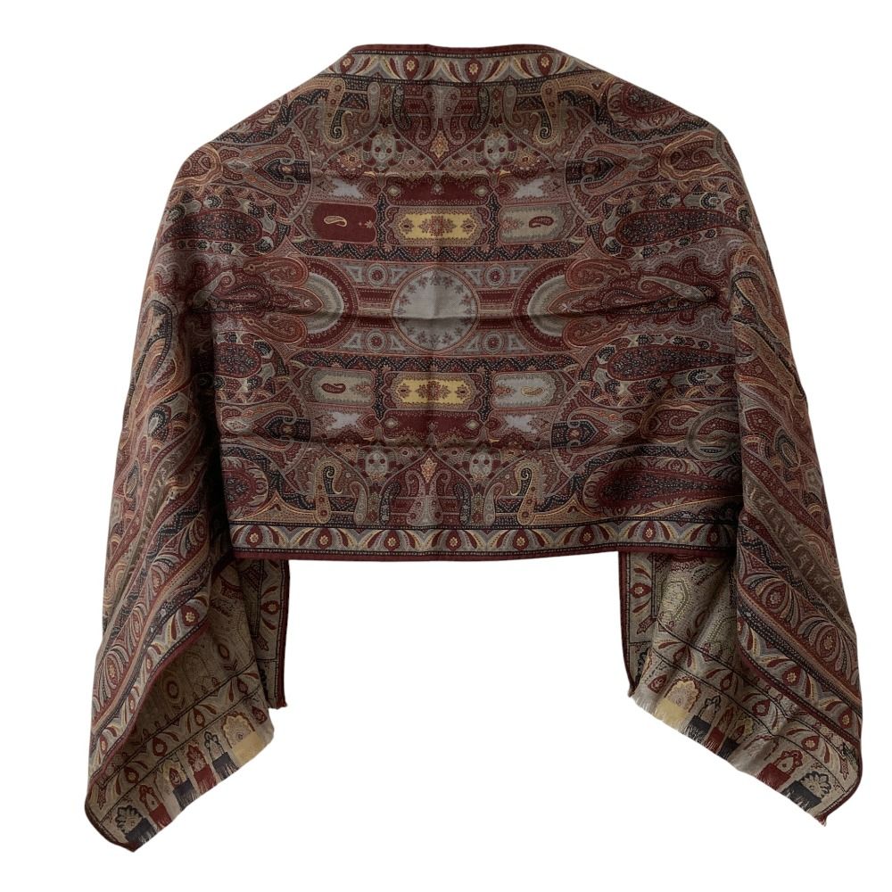 美品 ETRO エトロ ペイズリー柄 ウールシルク ストール ボルドー系