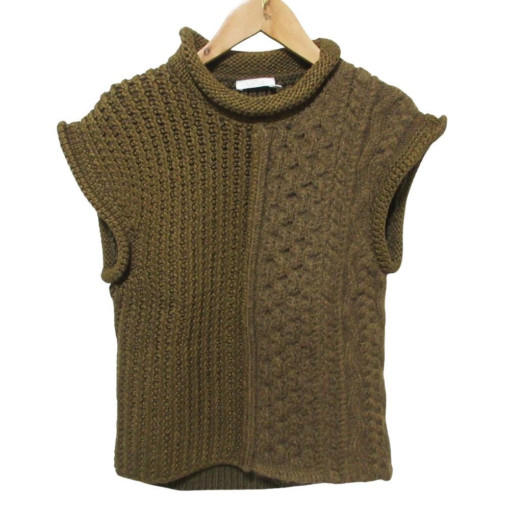 Chloe クロエ シルクブレンド ノースリーブ ケーブルニット セーター ベスト M ブラウン レディース 古着