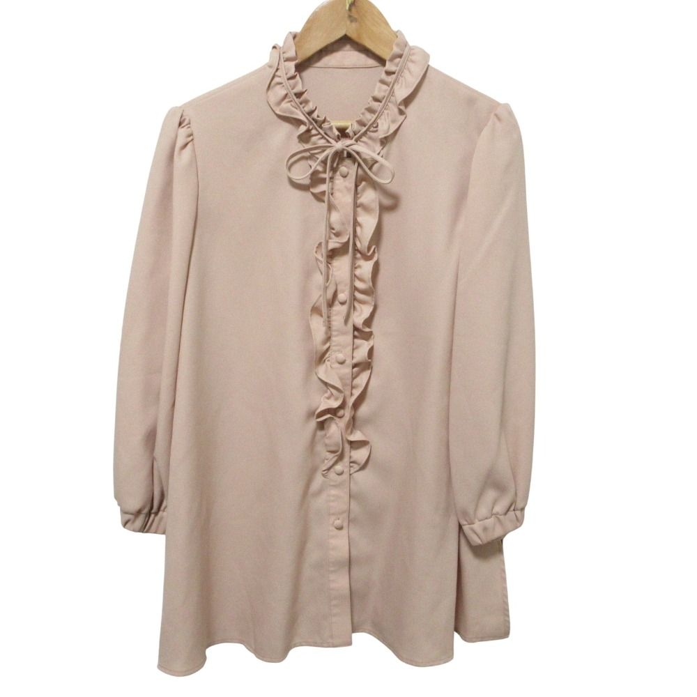 23年製 Rene ルネ リボン 長袖 フリルブラウス 6331020 36 ピンク レディース 古着