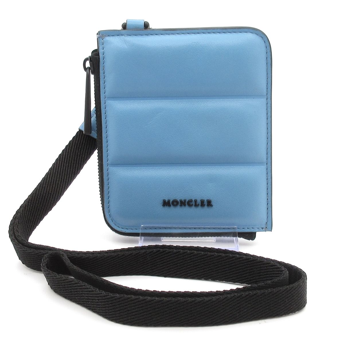 MONCLER モンクレール コインケース ライトブルー×黒 ストラップ着脱可 レザー