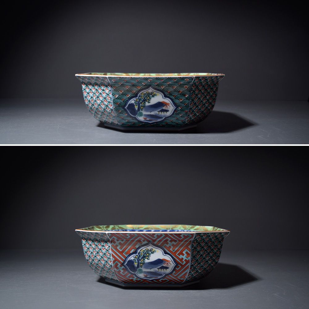 美濃焼 三洋陶器 龍峰窯 緑彩金欄手菓子鉢 八角鉢 鉢 中鉢 正月 年末