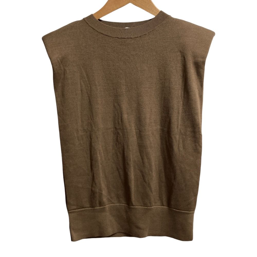 25 SS Alunc アルン ピンキーアンドダイアン ショルダーパットニットトップス ノースリーブ カットソー サイズ38 ブラウン レディース 古着