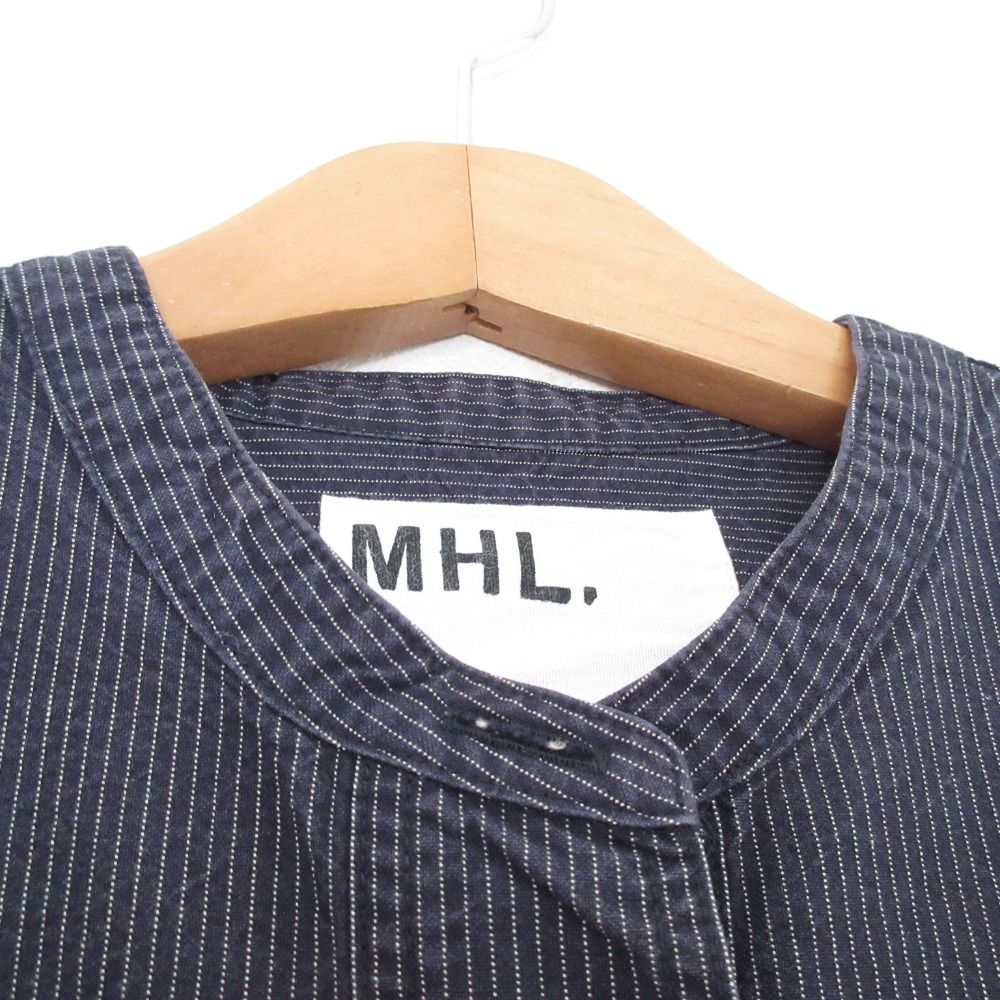 美品✨MHL. マーガレットハウエル バンドカラー シャツ ストライプ 長袖 良品 MHL. エムエイチエル マーガレットハウエル ストライプ 長袖