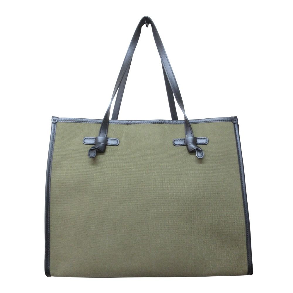 GIANNI CHIARINI ジャンニキアリーニ マルチェッラ M ポーチ付き キャンバス トートバッグ カーキ レディース 古着