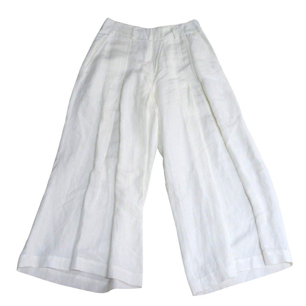 Y s ワイズ ヨウジヤマモト リネン タック ワイドパンツ YH P 21 300 サイズ2 ホワイト レディース 古着