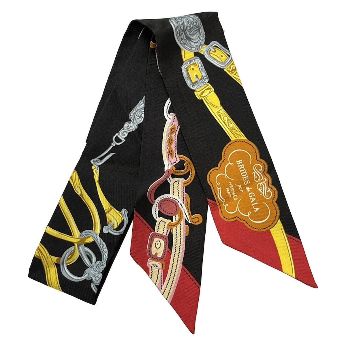 HERMES(エルメス) スカーフ新品同様 ツイリー 黒×ゴールド×マルチ