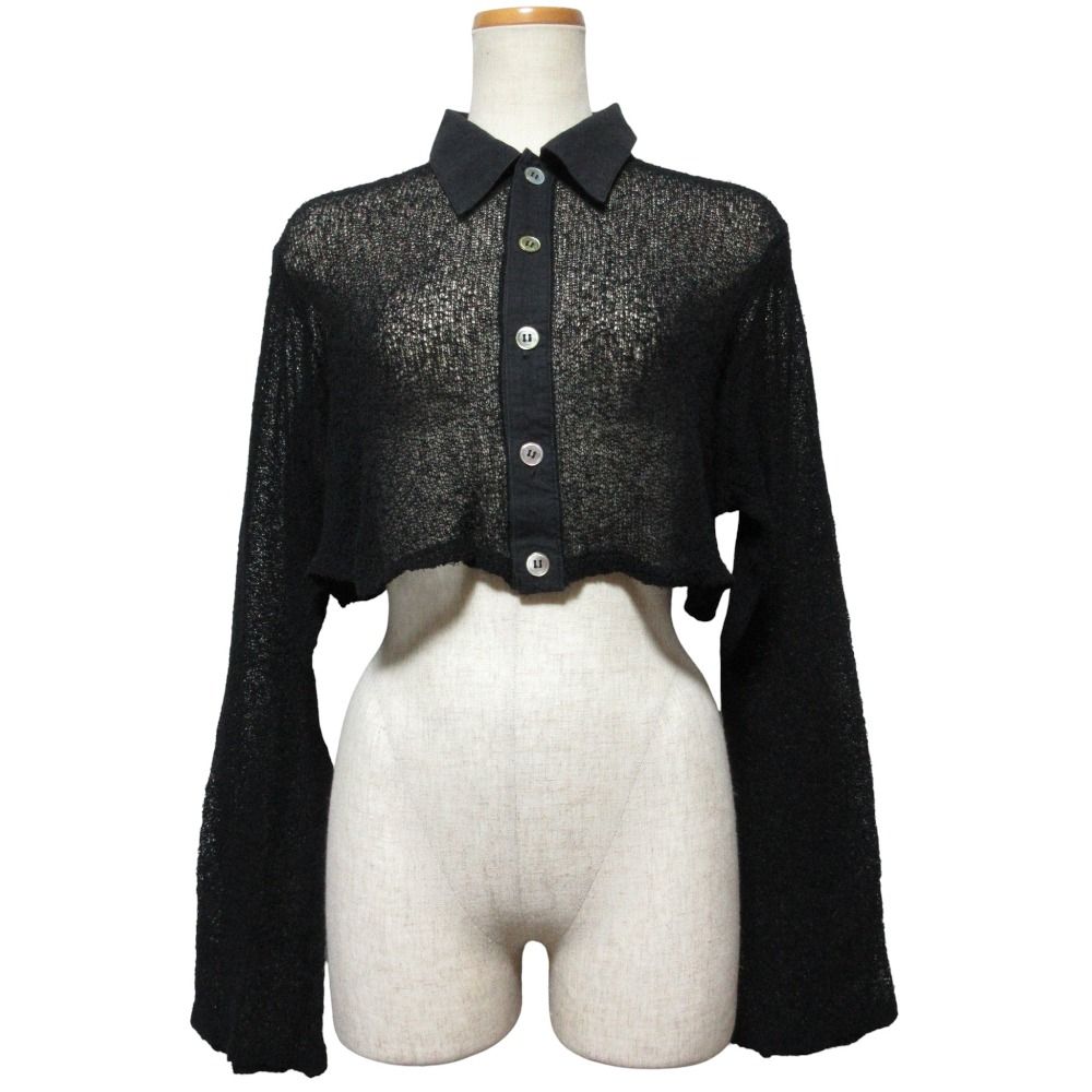 80-90 s Y ヨウジヤマモト クロップド ローゲージニット シャツ YK-T 68-037 ブラック レディース 古着