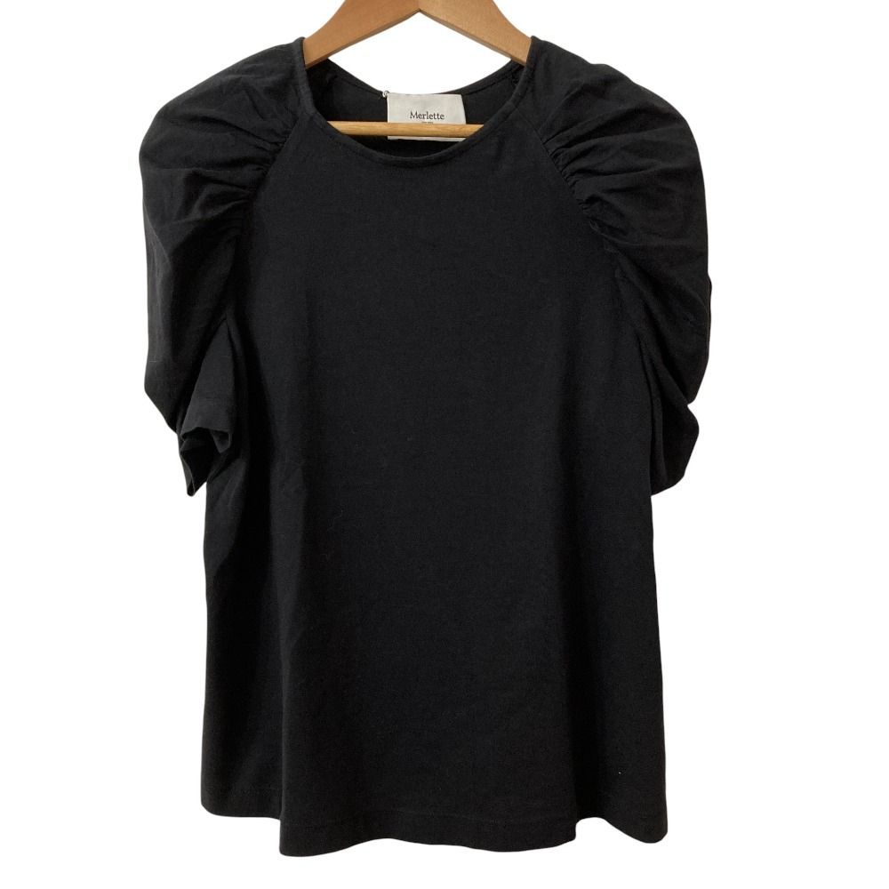 25 SS Merlette マーレット EMBER コットンジャージー Tシャツ ハーフスリーブ カットソー XS ブラック レディース 古着