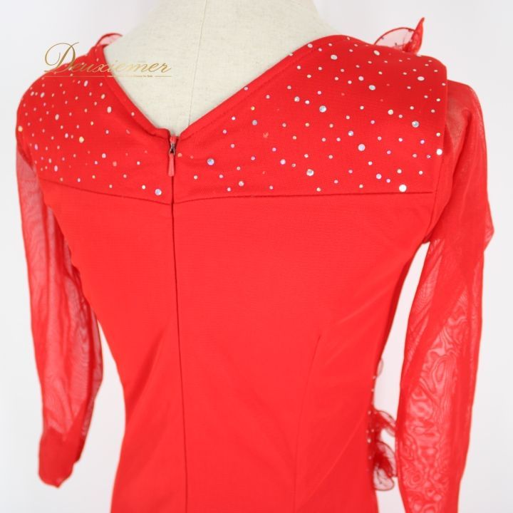 社交ダンス 衣装 スタンダード ドレス ワンピース パーティ衣装 赤