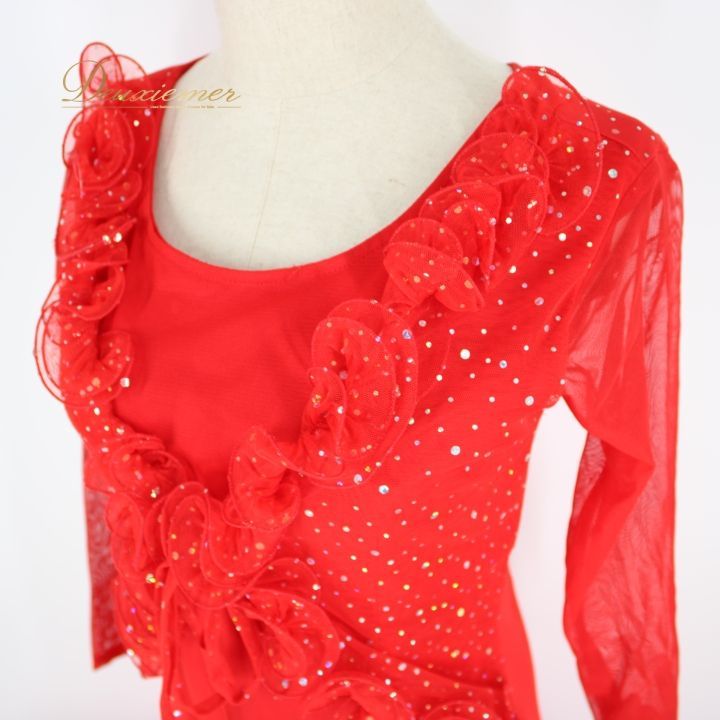 社交ダンス 衣装 スタンダード ドレス ワンピース パーティ衣装 赤