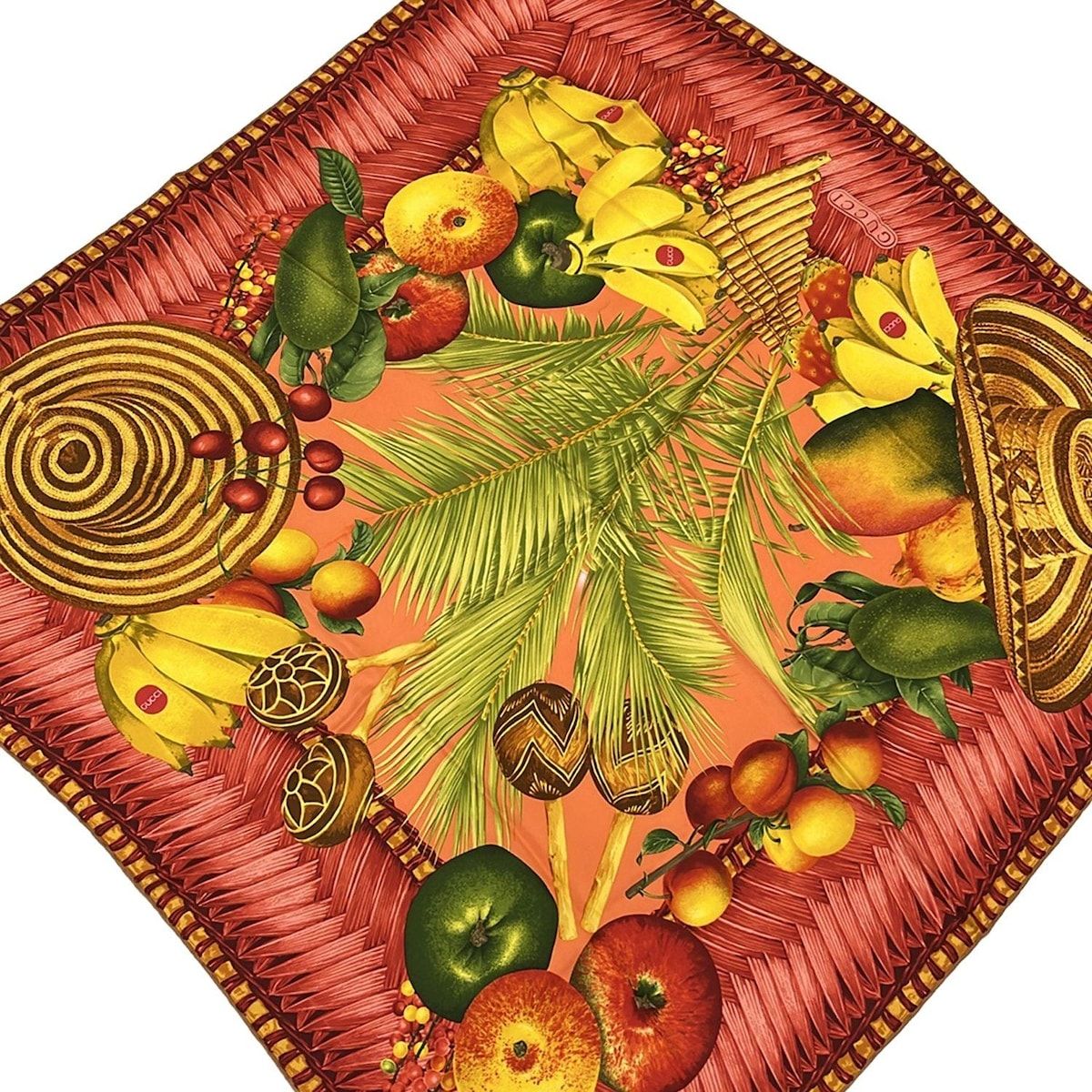 GUCCI(グッチ) スカーフ新品同様 - ピンク×レッド×マルチ フルーツ柄