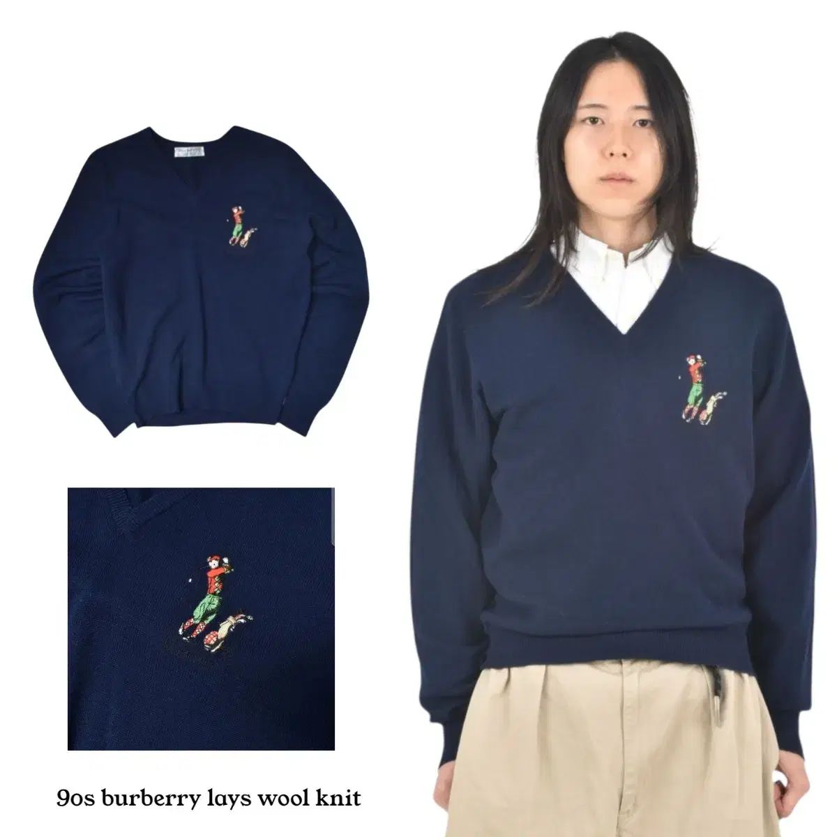 90S スーパレア バーバリー ゴルフ ウールニット セーター 38 N0634