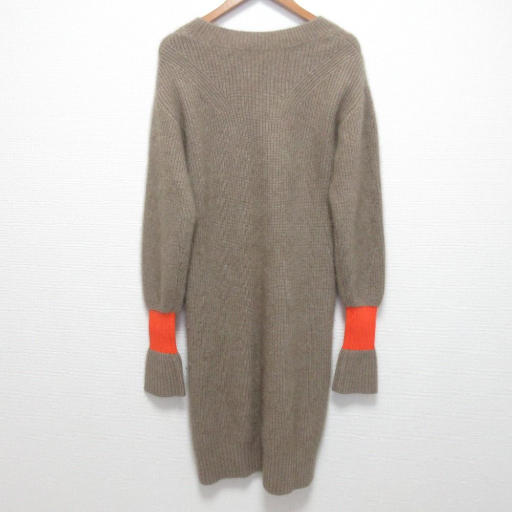 Room no 8 ルームエイト RACCOON FULL CARDIGAN ニットワンピース サイズＦ ブラウンベージュ レディース 古着