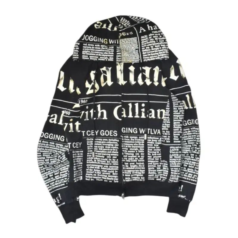 90S ジョーン・ガリアーノ ニュースペーパー プリンティング フード ジップアップ ジャケット L N0721