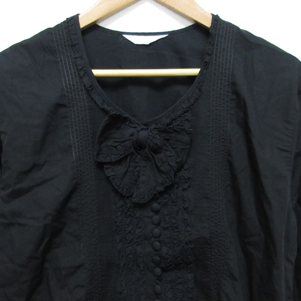 美品 PINK HOUSE ピンクハウス ピコフリル リボンブラウス ブラック