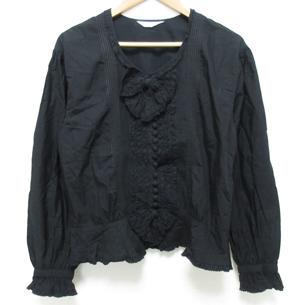 美品 PINK HOUSE ピンクハウス ピコフリル リボンブラウス ブラック