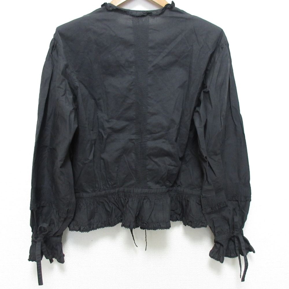 【美品】ピンクハウス フリルリボン長袖ブラウス 黒 美品 PINKHOUSE ピンクハウス ピコフリル リボンブラウス ブラック