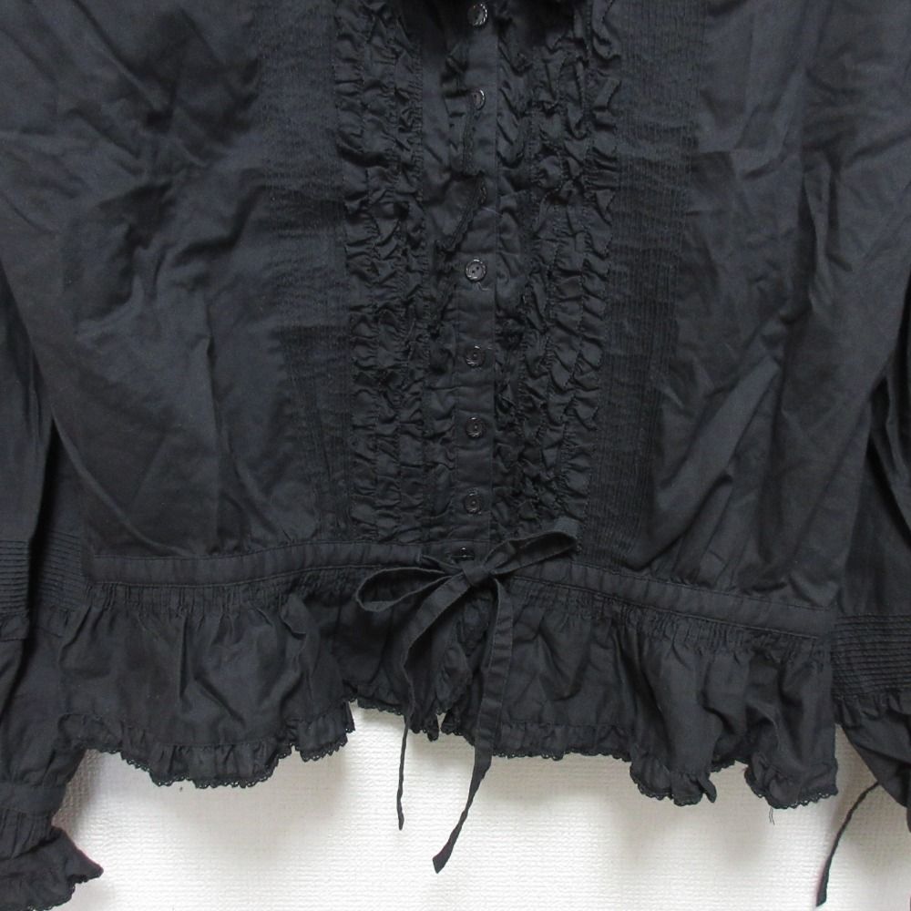 美品 PINKHOUSE ピンクハウス ピコフリル リボンブラウス ブラック