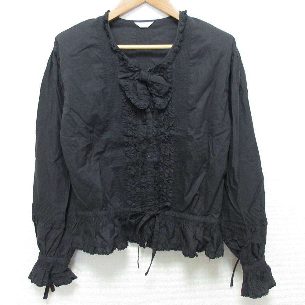 美品 PINKHOUSE ピンクハウス ピコフリル リボンブラウス ブラック