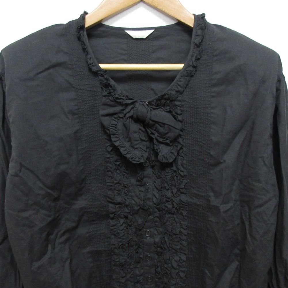 美品 PINKHOUSE ピンクハウス ピコフリル リボンブラウス ブラック