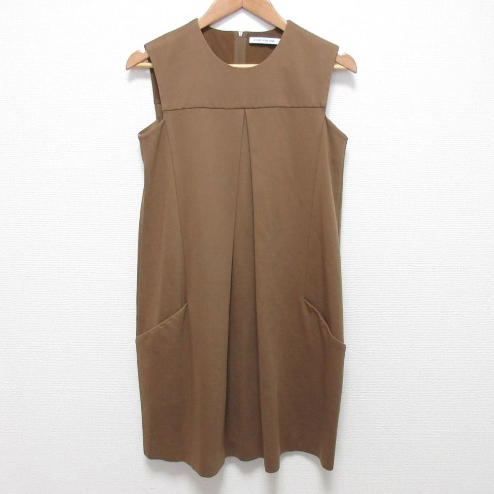 FOXEY YORK フォクシーニューヨーク ノースリーブ ボックスプリーツ ミニワンピース 35268 サイズ38 ブラウン レディース 古着