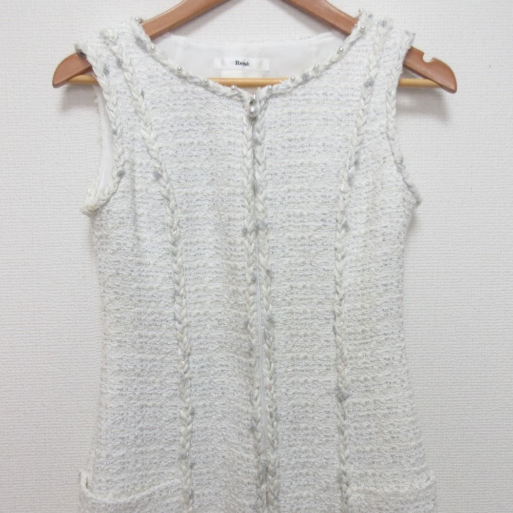 良品 RENE 売れ筋 ルネ パールデザイン ノースリーブツイード  