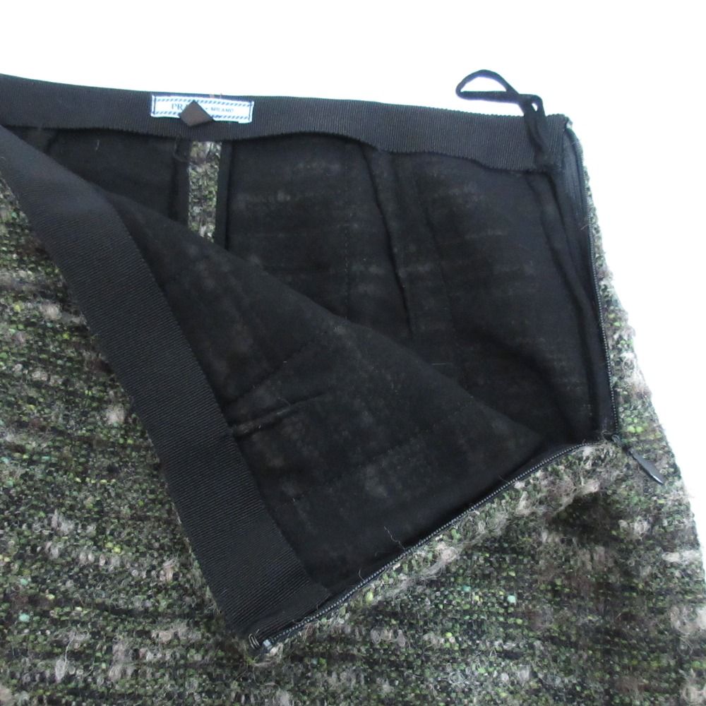 美品 PRADA プラダ ウールツイードノーカラージャケット スカート