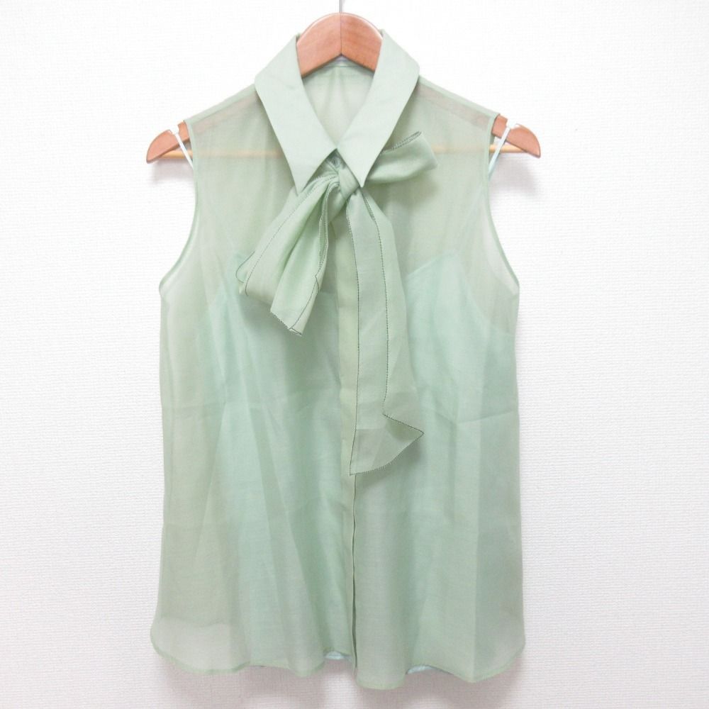 25 SS Alunc アルン シアーリボンシャツ サイズ38 グリーン レディース 古着