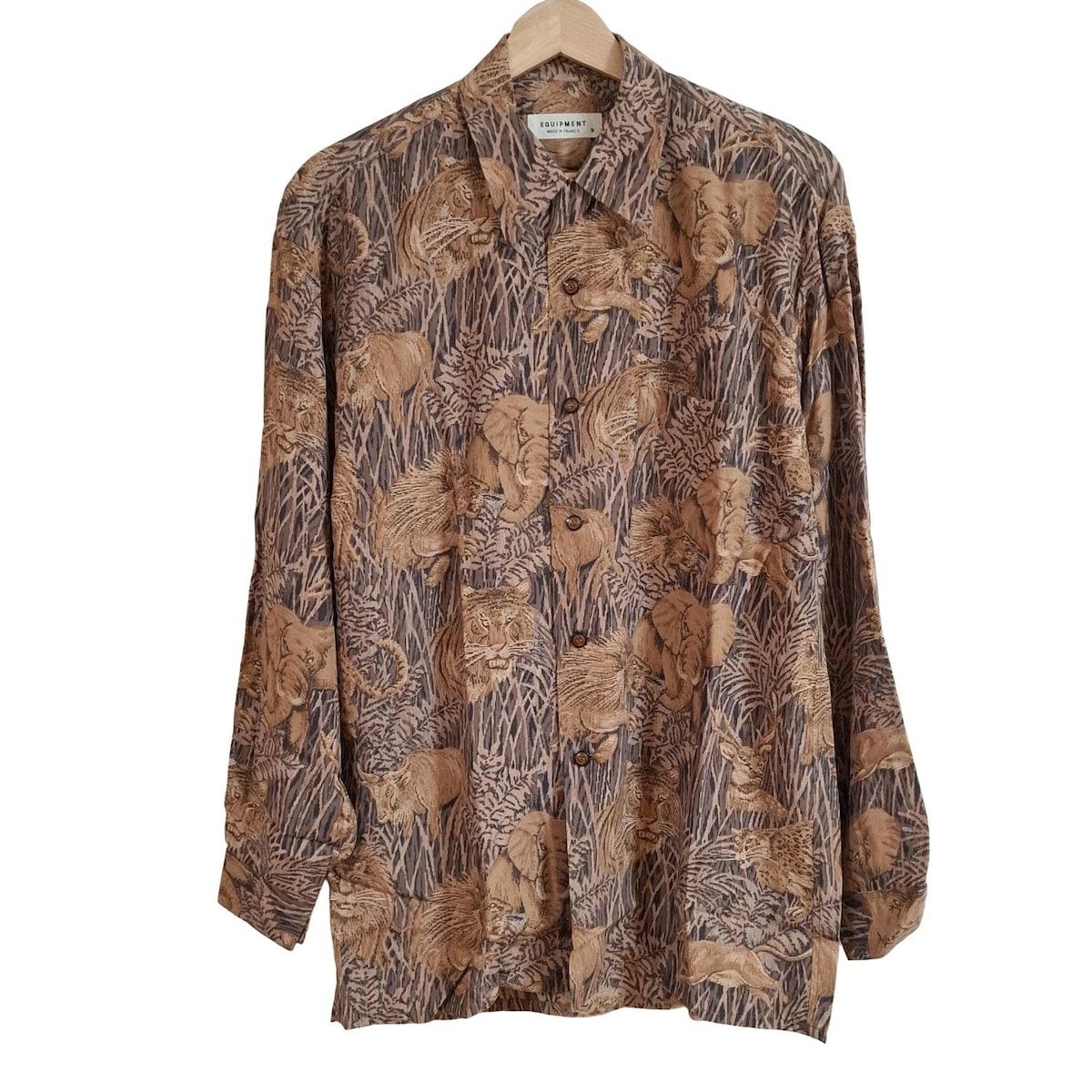 EQUIPMENT エキプモン 長袖シャツブラウス サイズS レディース - ブラウン×ダークブラウン×ベージュ 動物