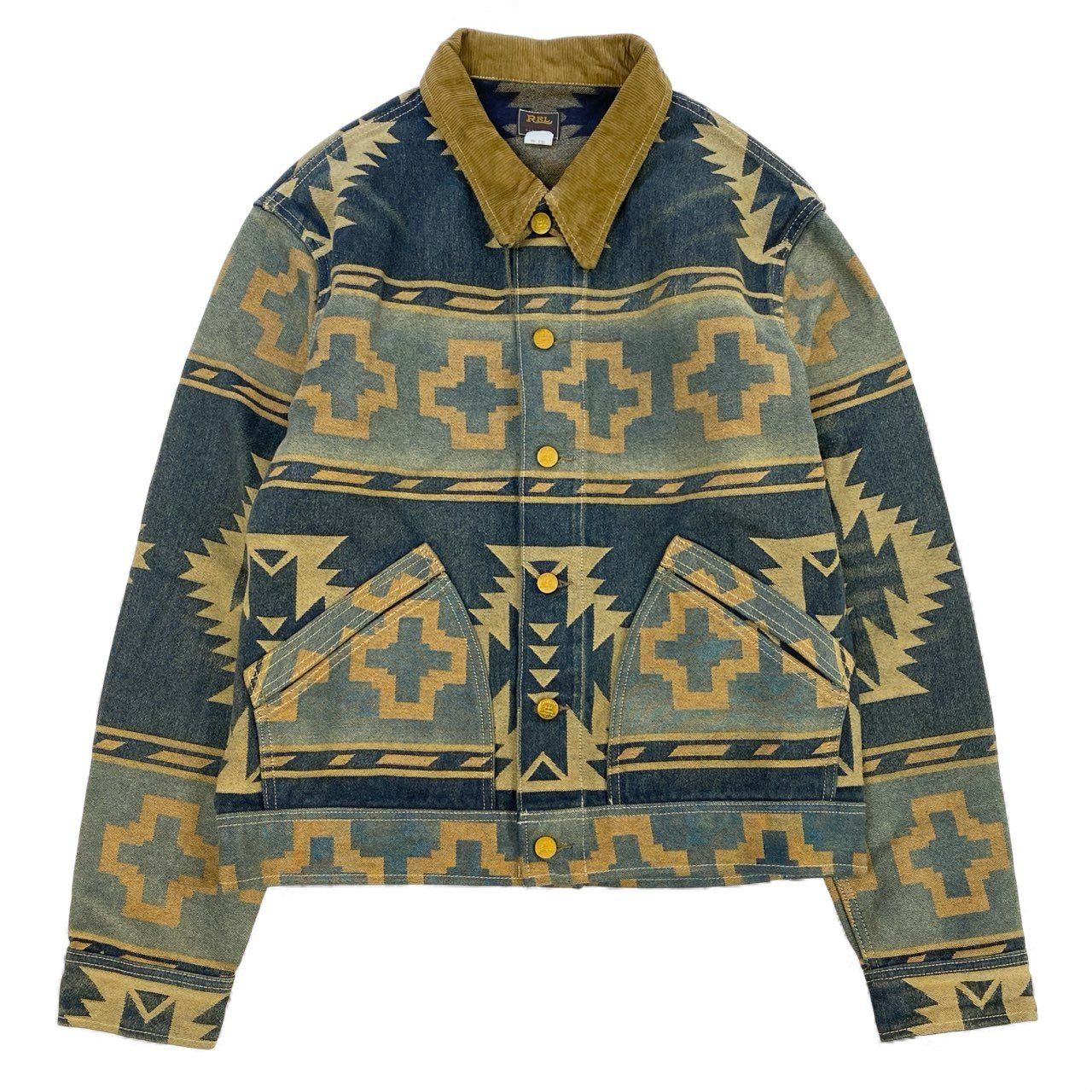 RRL Valero Jacquard Trucker ジャケット　ジャガード RRL Valero Denim Jacquard Trucker Jacket - Indigo/Yellow/Tan Multi