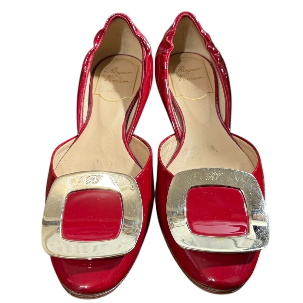 美品 Roger Vivier ロジェヴィヴィエ パテントレザー フラットパンプス