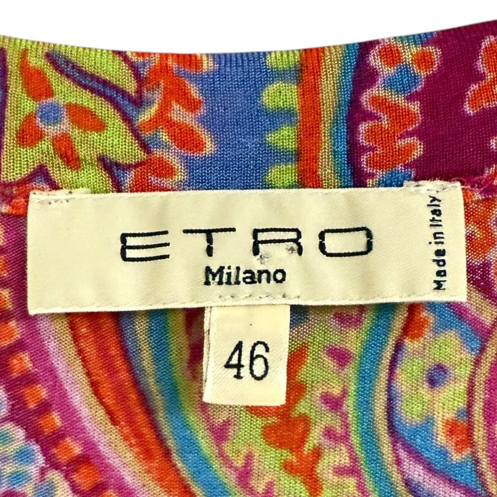 希少✨ETRO エトロ シルクニットワンピース ペイズリー 大きいサイズ46 美品 ETRO エトロ ペイズリー柄 半袖 マキシ丈 ワンピース 大きい