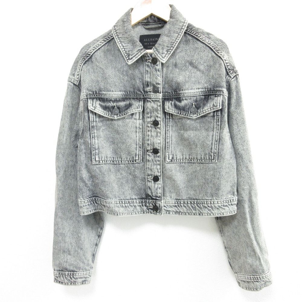 オールセインツ lennon cropped denim jacket クロップド デニムジャケット ブルゾン サイズ8 グレー レディース 古着