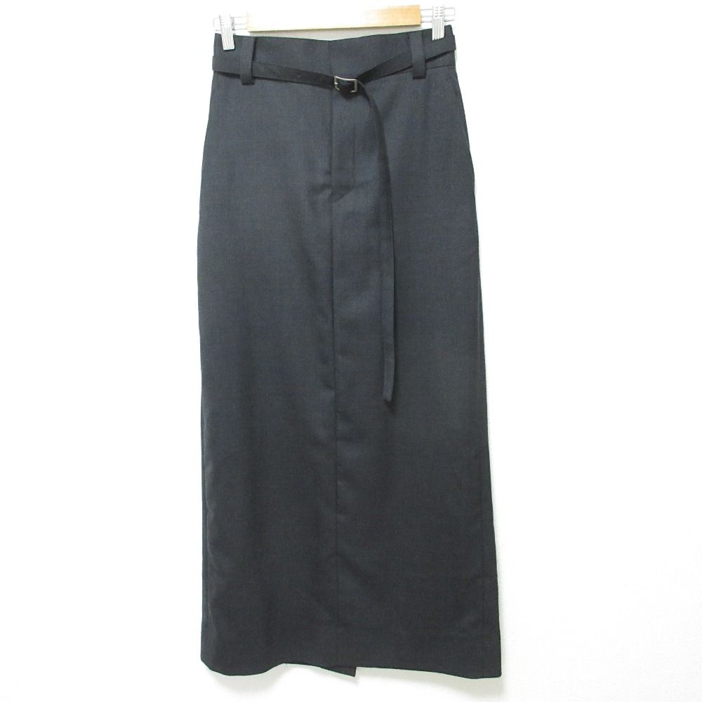 Chaos カオス ウール ベルテッド タイト ロングスカート サイズ36 グレー レディース 古着