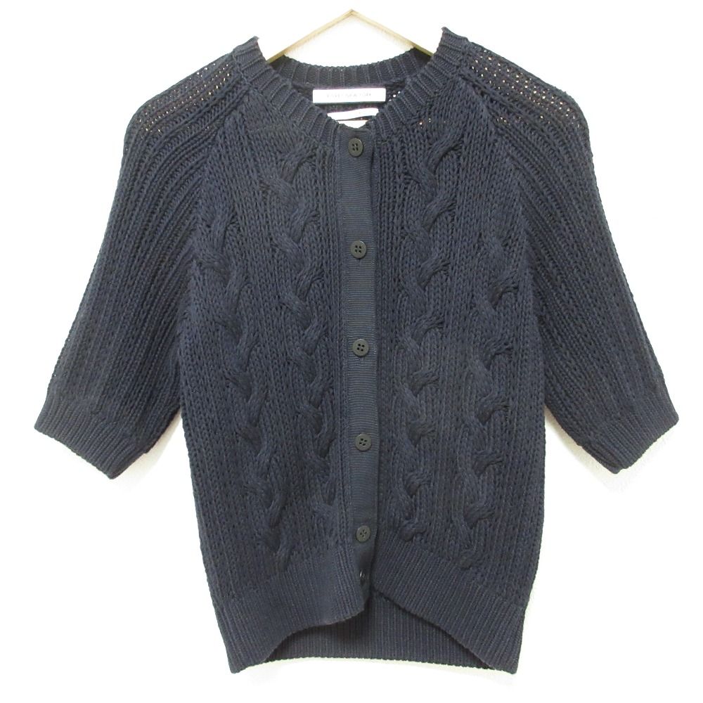 FOXEY YORK フォクシーニューヨーク ベビーケーブルセーター ニット カーディガン 35668 サイズ38 ネイビー レディース 古着