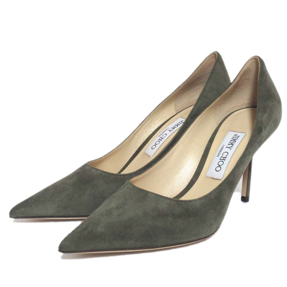 JIMMY CHOO ジミーチュウ LOVE 85 スエード ポインテッドドゥ ハイヒール パンプス サイズ37.5 24 cm相当 カーキグリーン レディース 古着