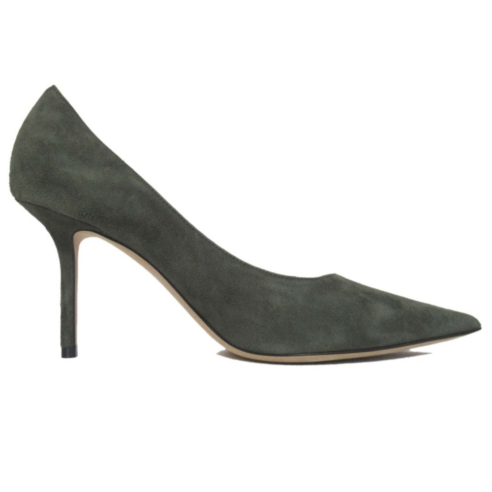 JIMMY CHOO ジミーチュウ LOVE 85 スエード ポインテッドドゥ ハイヒール パンプス サイズ37.5 24 cm相当 カーキグリーン レディース 古着