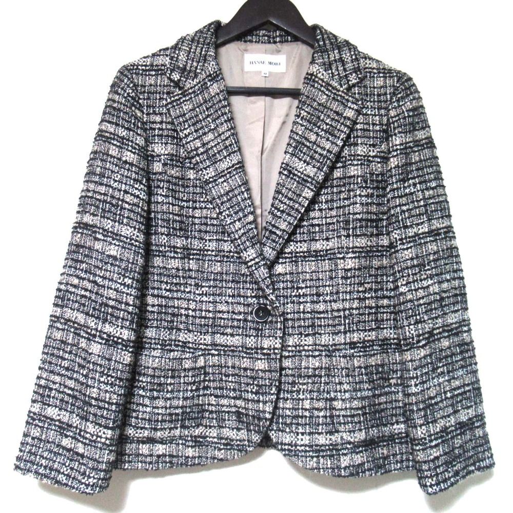 HANAE MORI ツイードジャケット　38 ウール混　花　日本製 美品 HANAE MORI ハナエモリ ツイード テーラードジャケット+スカート