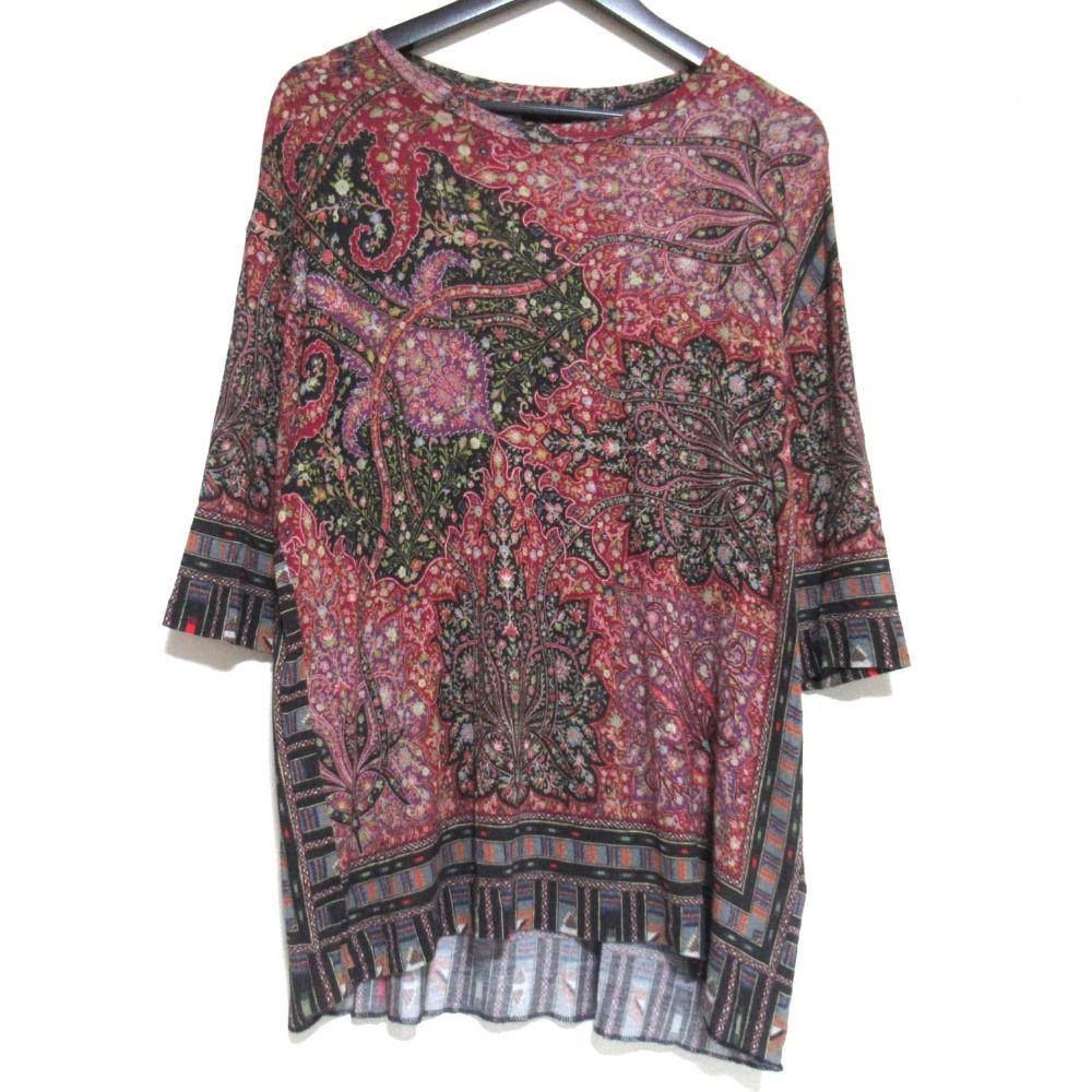 ETRO エトロ ペイズリー柄 ストレッチ ハーフスリーブ ニットブラウス サイズ38 マルチ レディース 古着