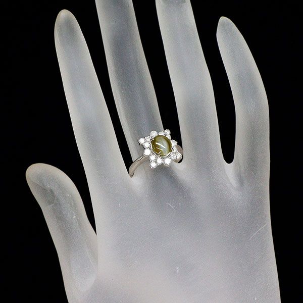 Ｐt900クリソベリルキャッツアイ 3.68カラット Pt900 クリソベリル キャッツアイ ダイヤモンド リング 2.08ct 0.83ct