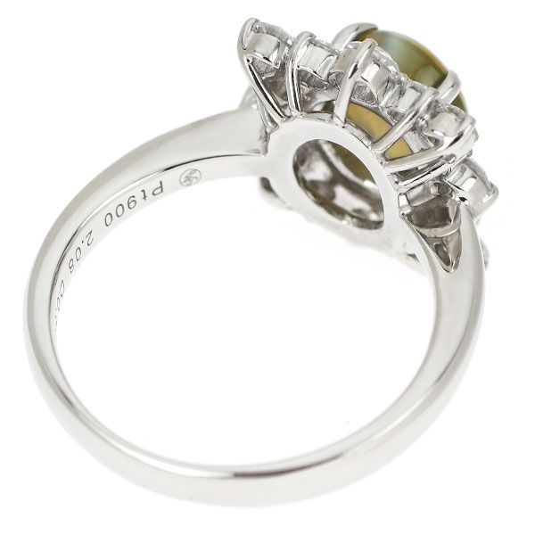 Pt900 クリソベリル キャッツアイ ダイヤモンド リング 2.08ct 0.83ct