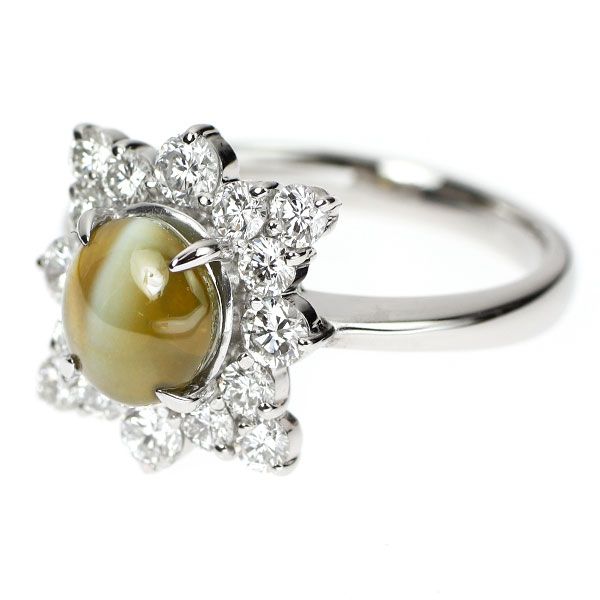 Pt900 クリソベリル キャッツアイ ダイヤモンド リング 2.08ct 0.83ct