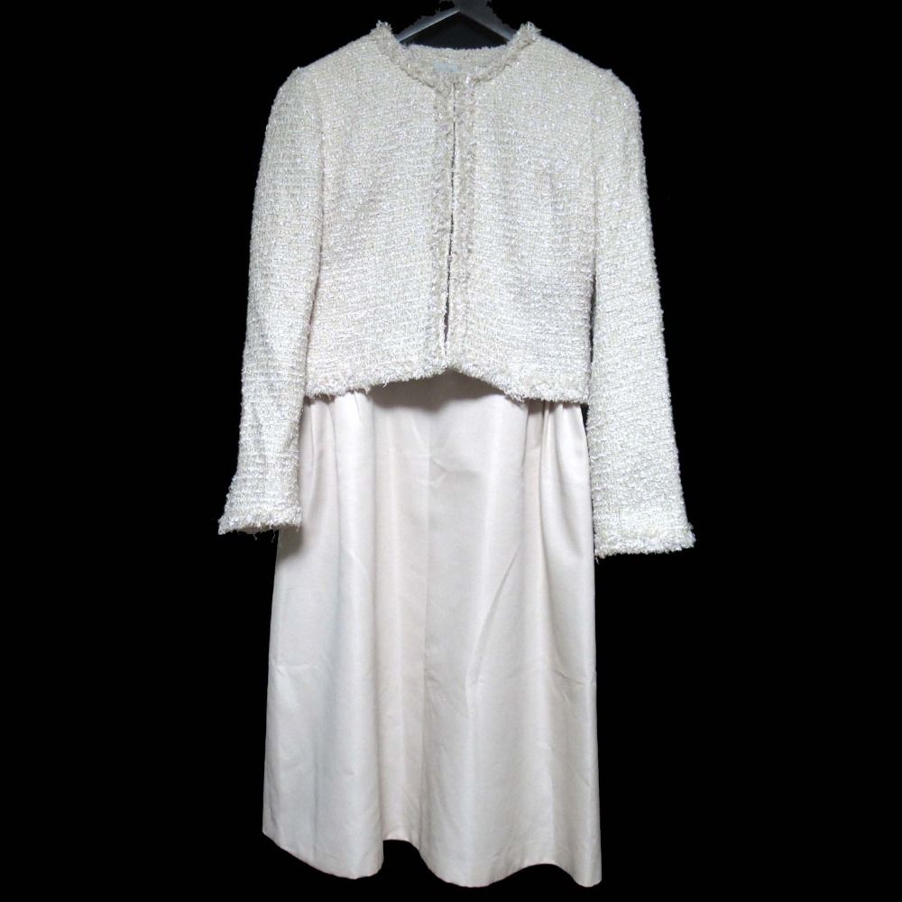 CELFORD セルフォード ツイード ノー ジャケット ワンピース オケージョン アンサンブル サイズ36 38 ピンクベージュ レディース 古着