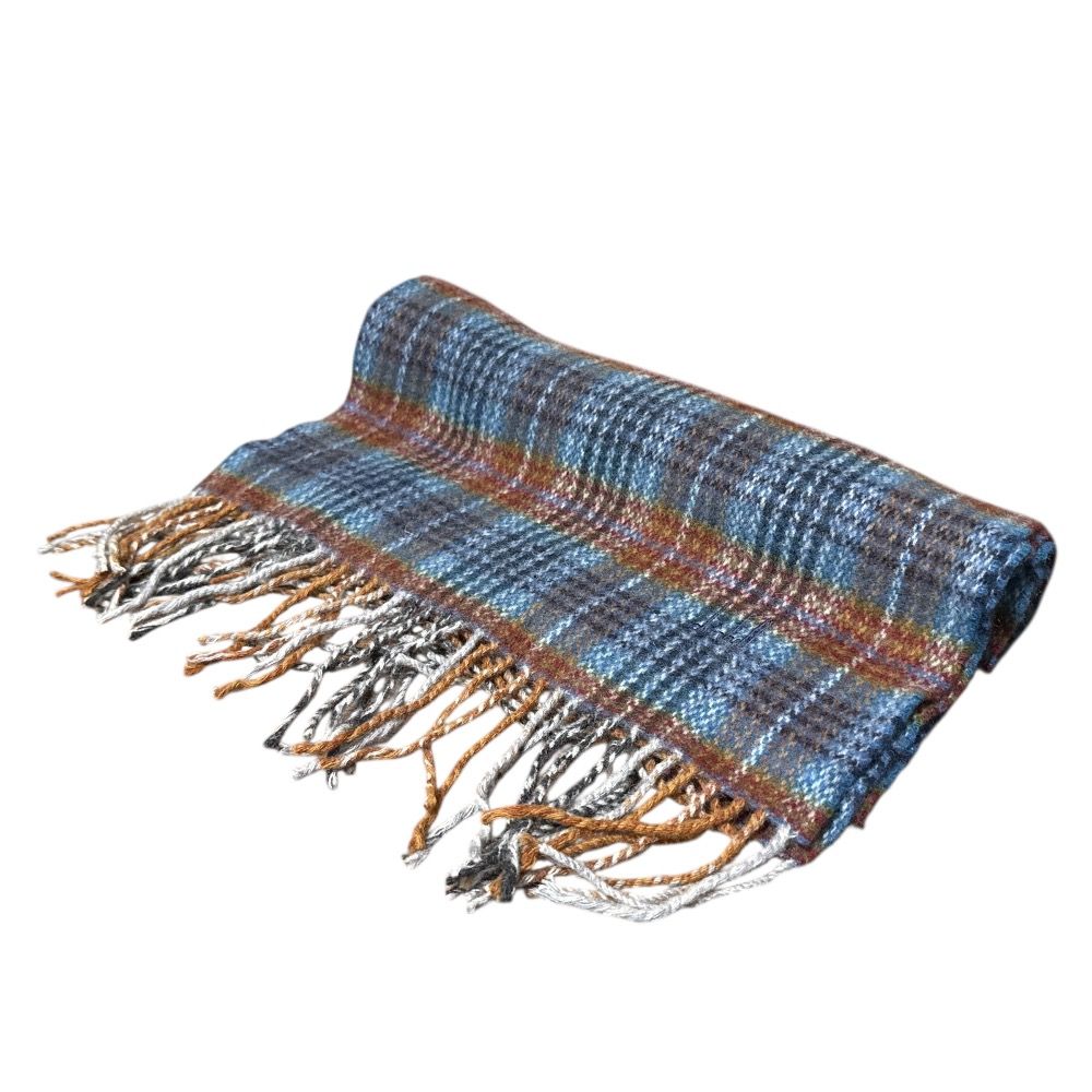 美品 dunhill ダンヒル チェック柄 カシミヤ100％ フリンジマフラー ネイビー メンズ 古着 中古 USED