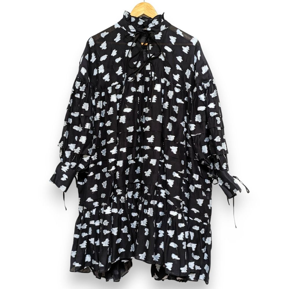 CECILIE BAHNSEN セシリーバンセン Rose Fil-coupe ティアードドレス ワンピース UK 8 US 4 ブラック レディース 古着