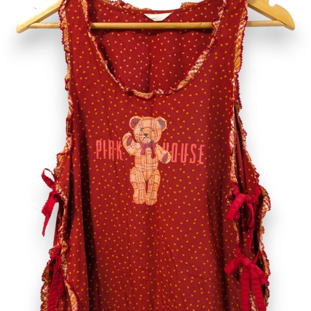 ピンクハウス テディベア 100周年記念　コラボエプロン 美品 PINK HOUSE ピンクハウス テディベア ハートプリントピコフリル