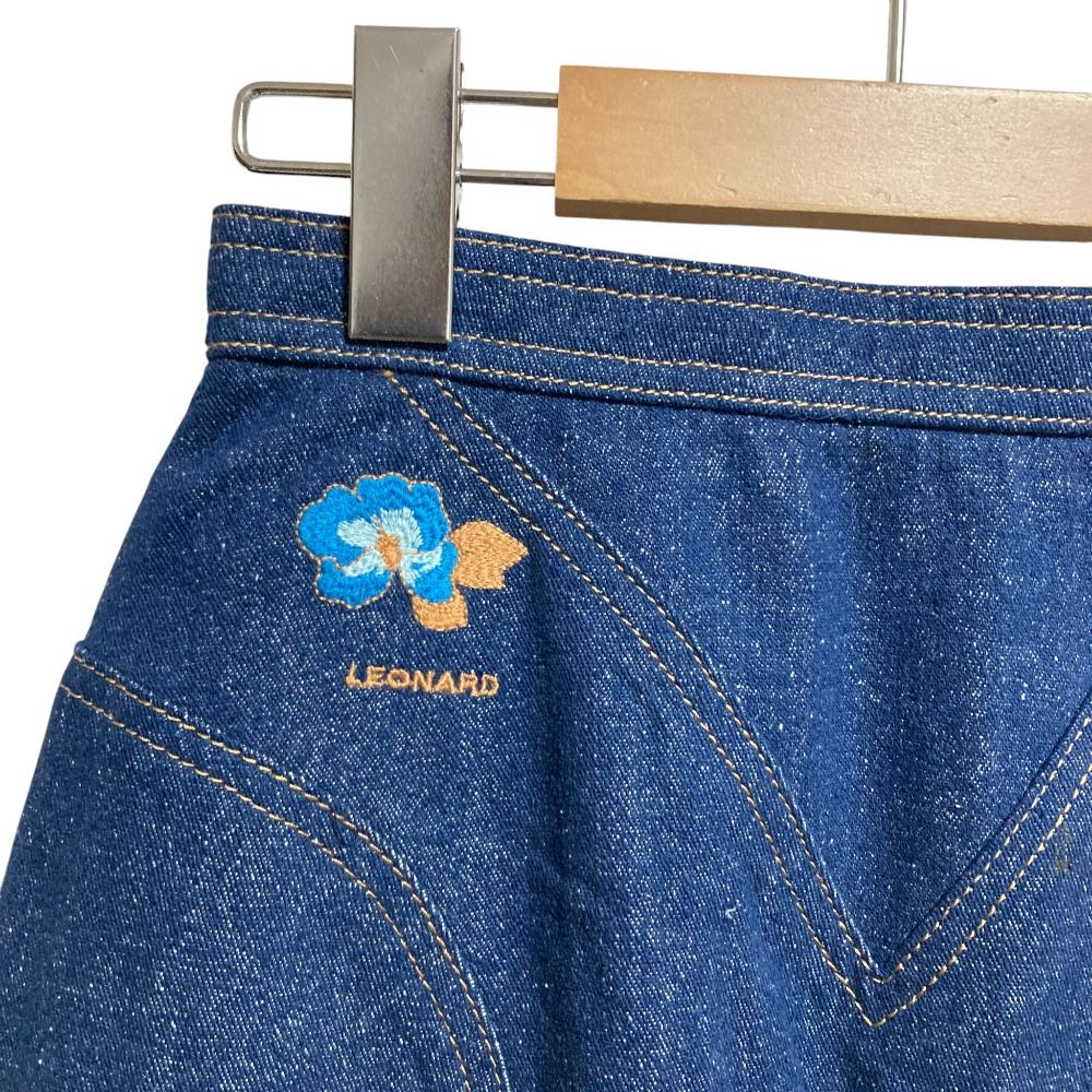 美品 LEONARD レオナール フラワー刺繍 デニム テーラードジャケット