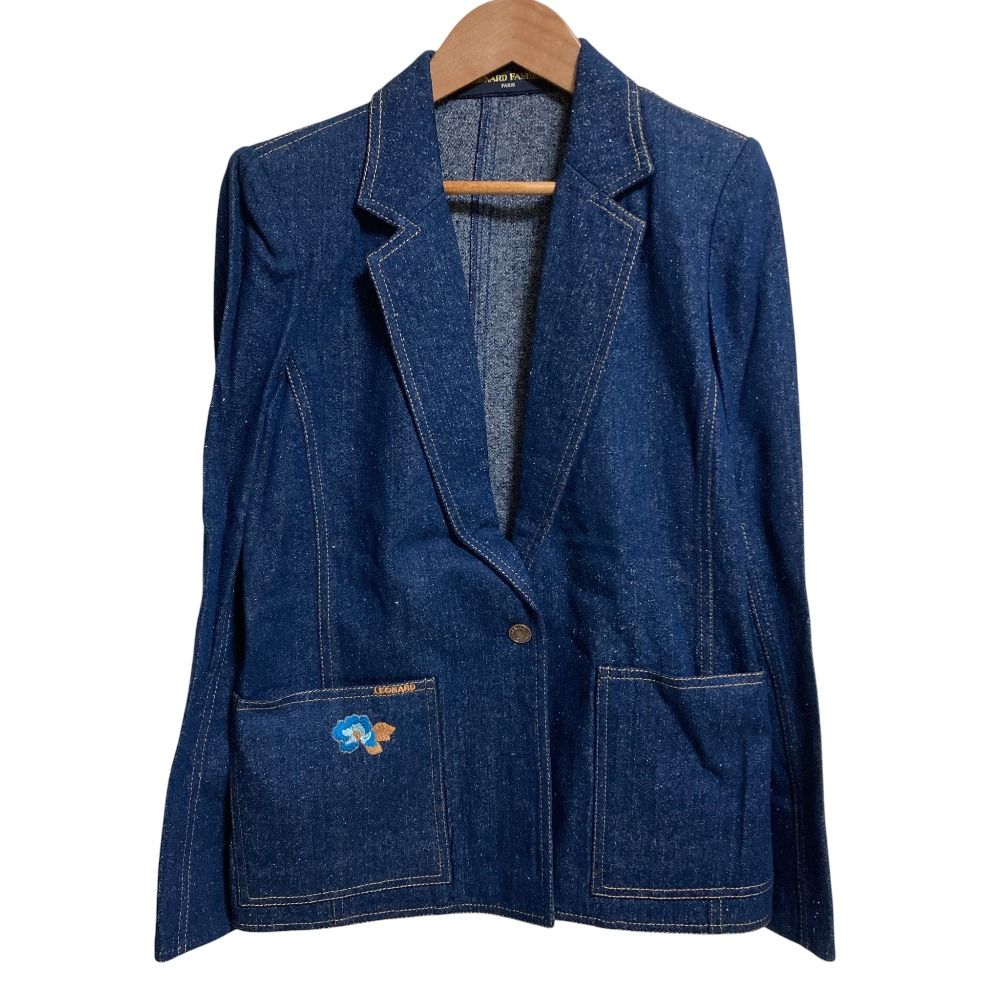 美品 LEONARD レオナール フラワー刺繍 デニム テーラードジャケット