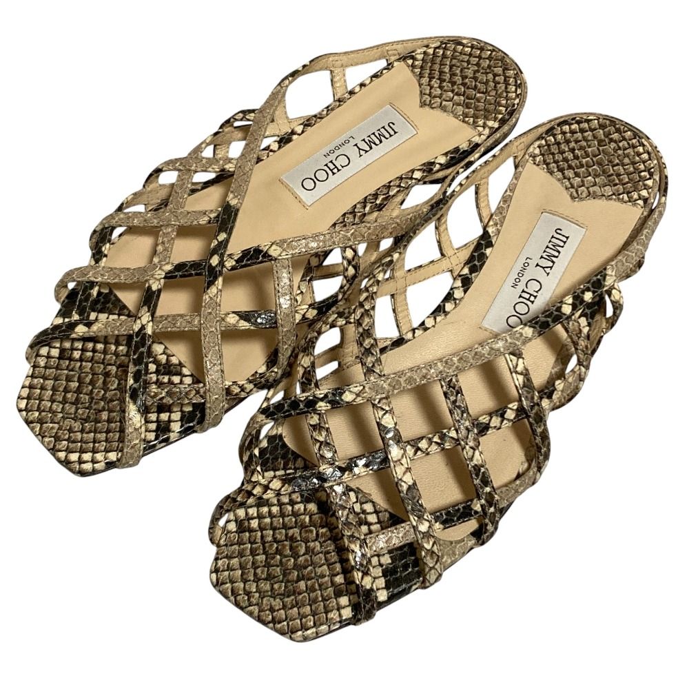 中古 JIMMY CHOO | ジミーチュウ サンダル 良品 JIMMY CHOO ジミーチュウ パイソン柄 フラットサンダル サイズ