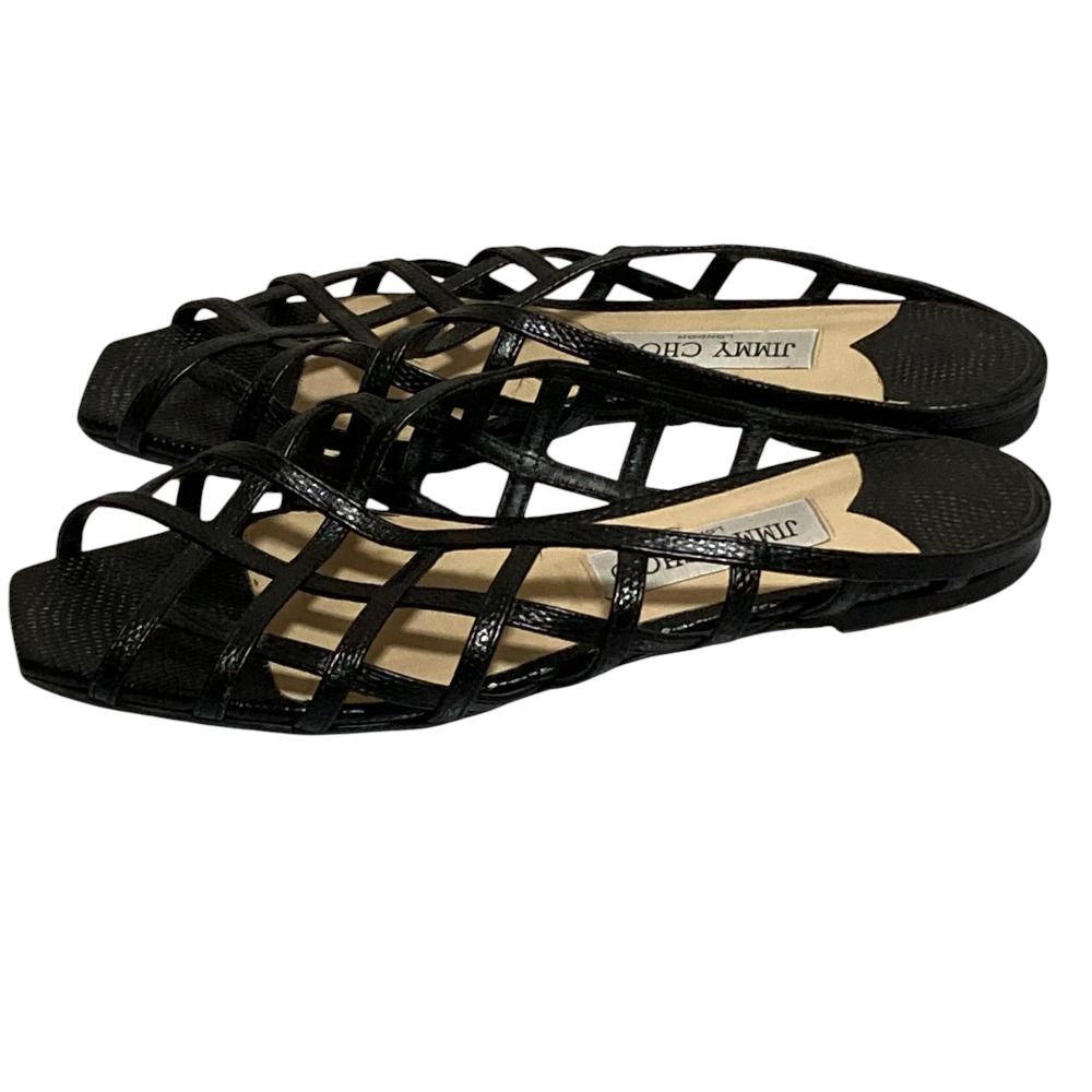 良品 JIMMY CHOO ジミーチュウ リザード型押し フラットサンダル